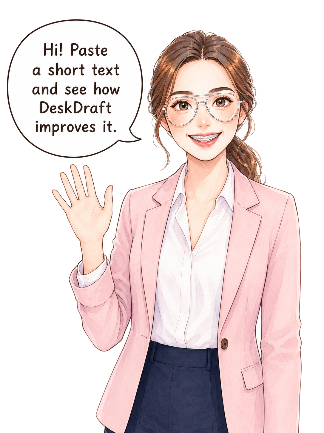 DeskDraft assistant welcoming you to try a short text online