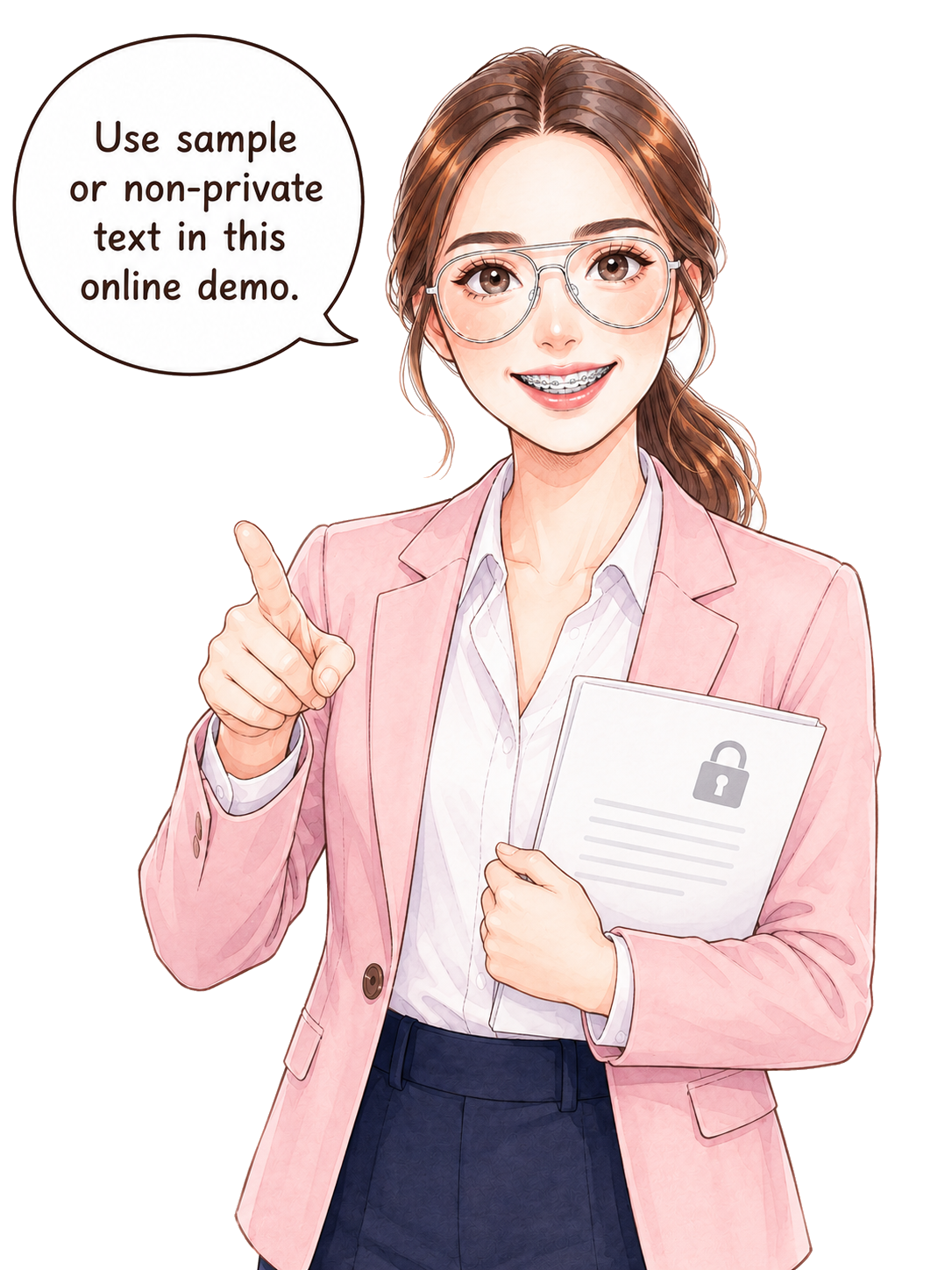 Reminder to use sample or non-private text in the online demo